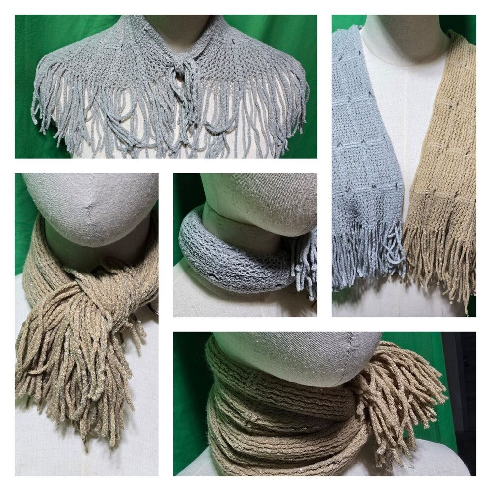 Pair of Kimberly C Knit Neck Scarves Tan and Gray Women's Collar Scarf 8x22 NWT